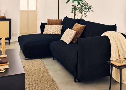 Canapé d'angle gauche 4 places convertible avec coffre en tissu Gianni