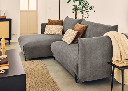 Canapé d'angle gauche 4 places convertible avec coffre en tissu Gianni