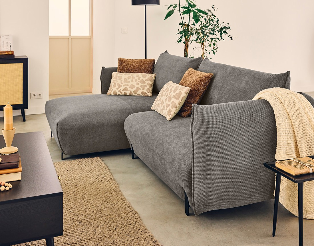 Canapé d'angle gauche 4 places convertible avec coffre en tissu Gianni Canapé d'angle gauche 4 places convertible avec coffre en tissu Gianni