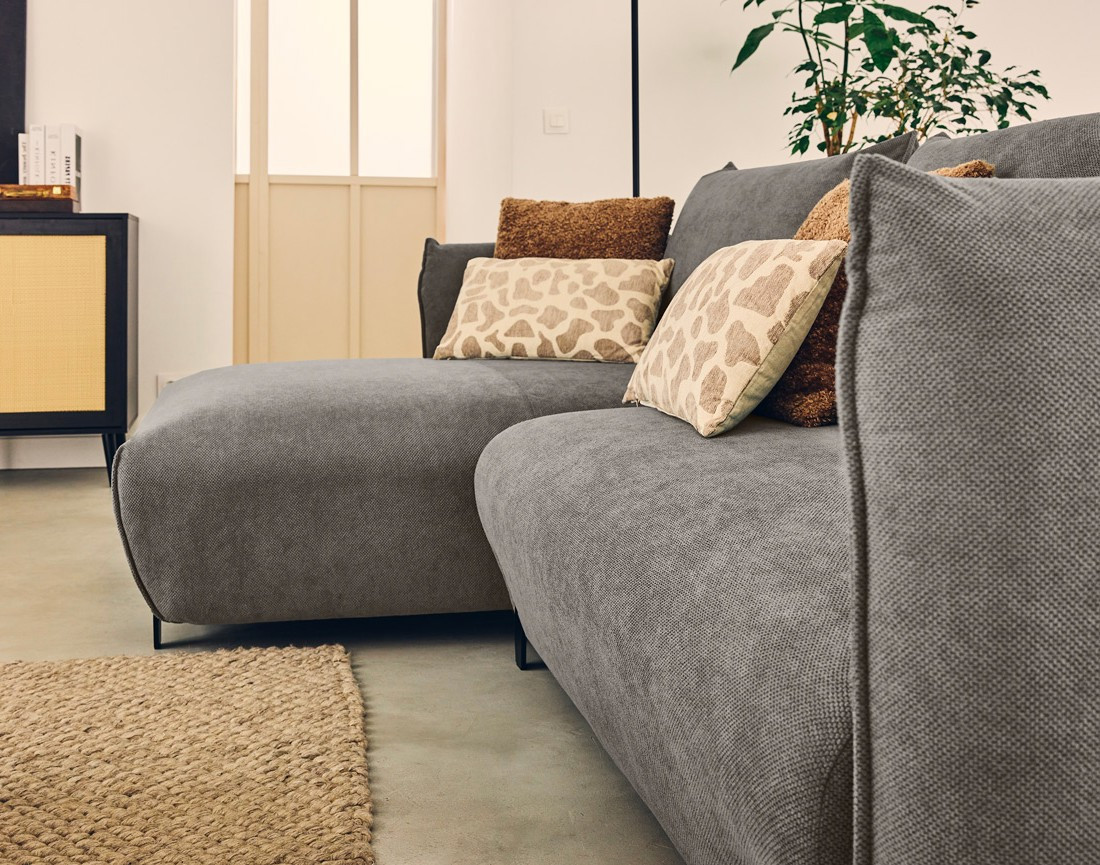 Canapé d'angle gauche 4 places convertible avec coffre en tissu Gianni Canapé d'angle gauche 4 places convertible avec coffre en tissu Gianni