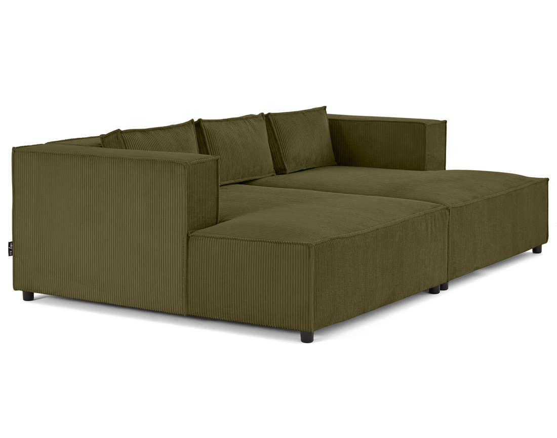 Canapé droit 3 places avec double méridienne - assise profonde - en velours côtelé Stella