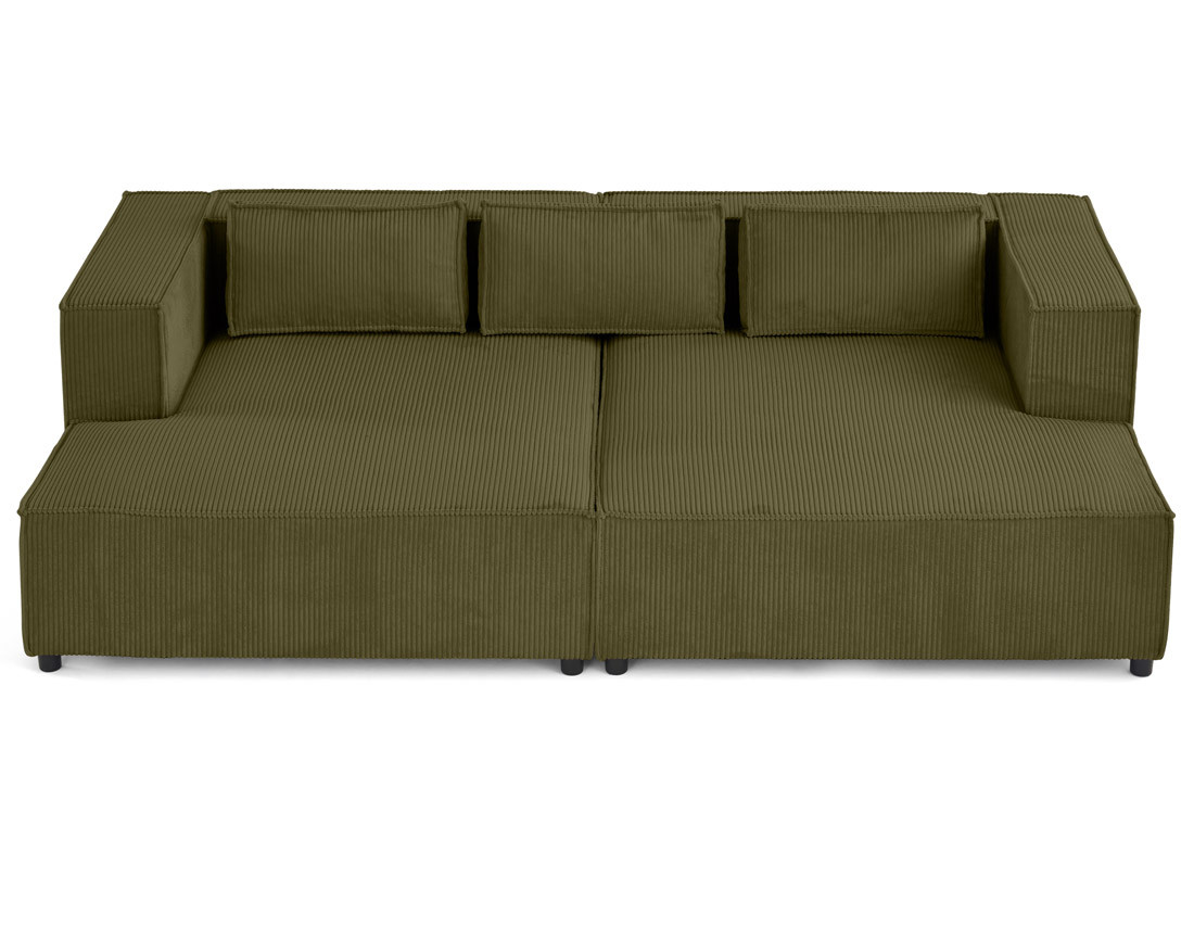 Canapé droit 3 places avec double méridienne - assise profonde - en velours côtelé Stella