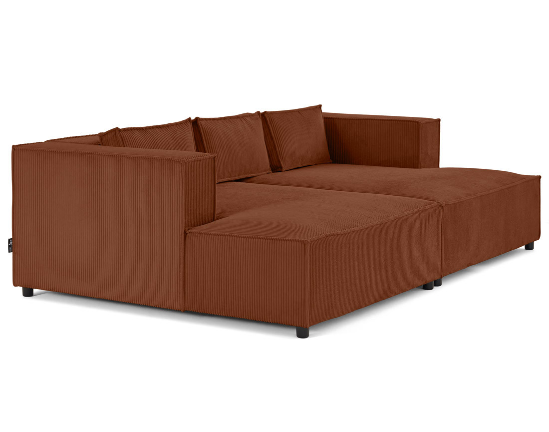 Canapé droit 3 places avec double méridienne - assise profonde - en velours côtelé Stella