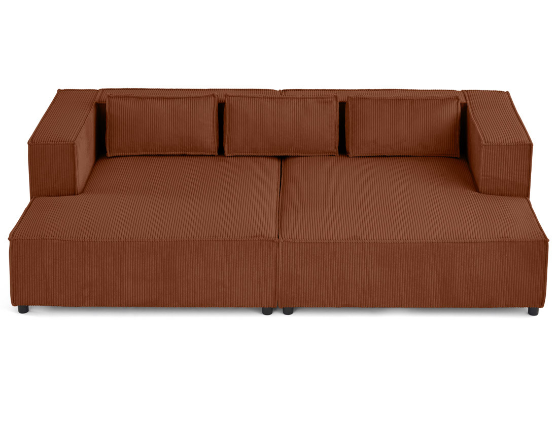 Canapé droit 3 places avec double méridienne - assise profonde - en velours côtelé Stella