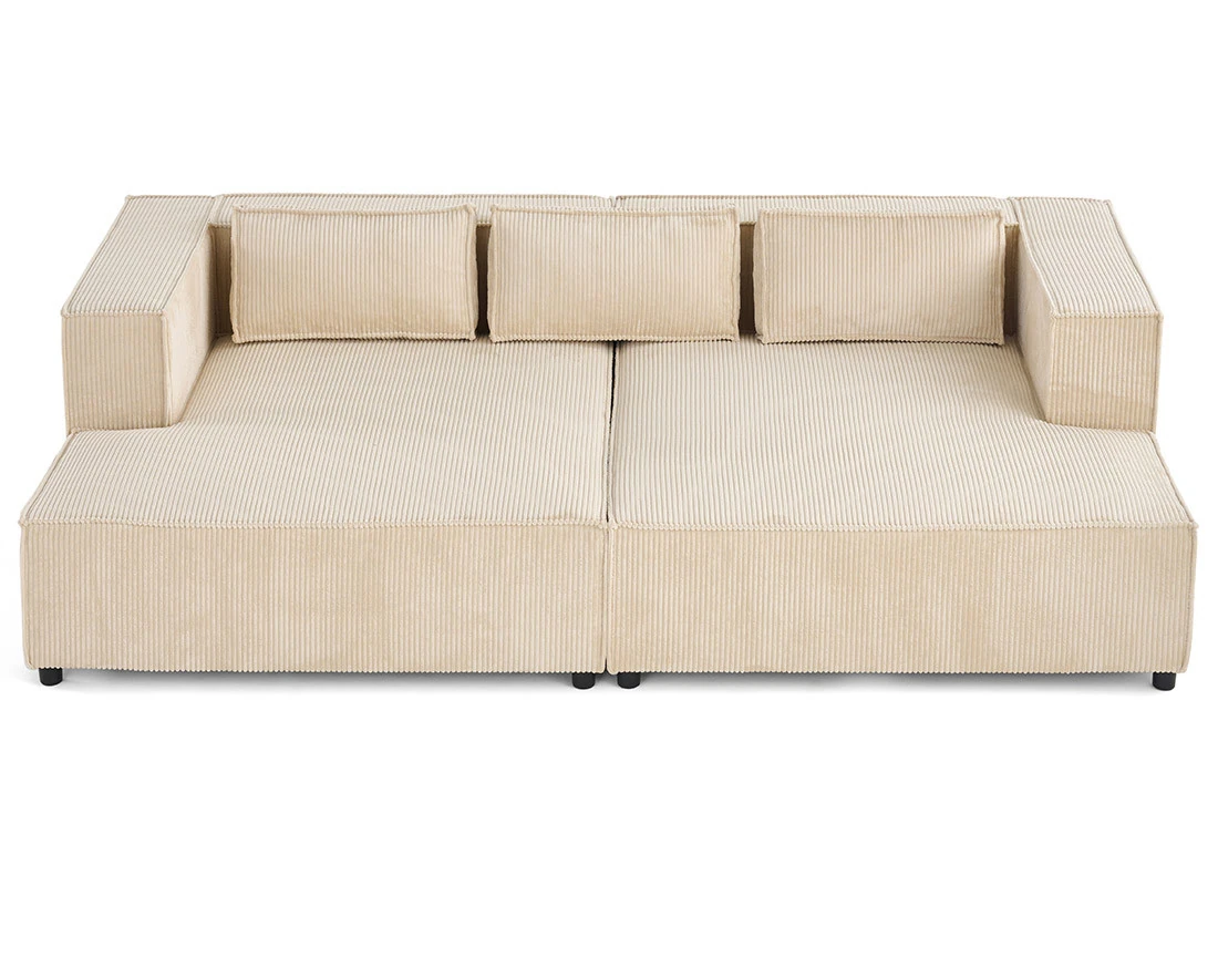 Canapé droit 3 places avec double méridienne - assise profonde - en velours côtelé Stella