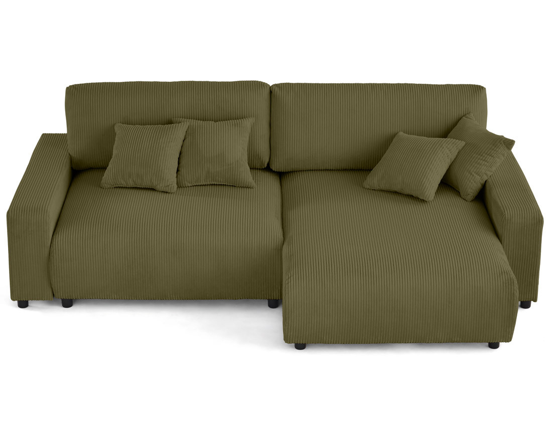 Canapé d'angle réversible 4 places convertible avec deux coffres en velours côtelé Pivoine