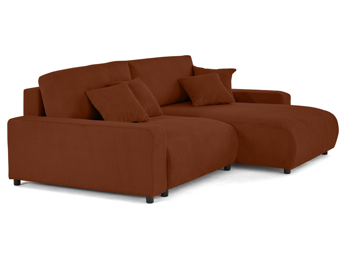 Canapé d'angle réversible 4 places convertible avec deux coffres en velours côtelé Pivoine