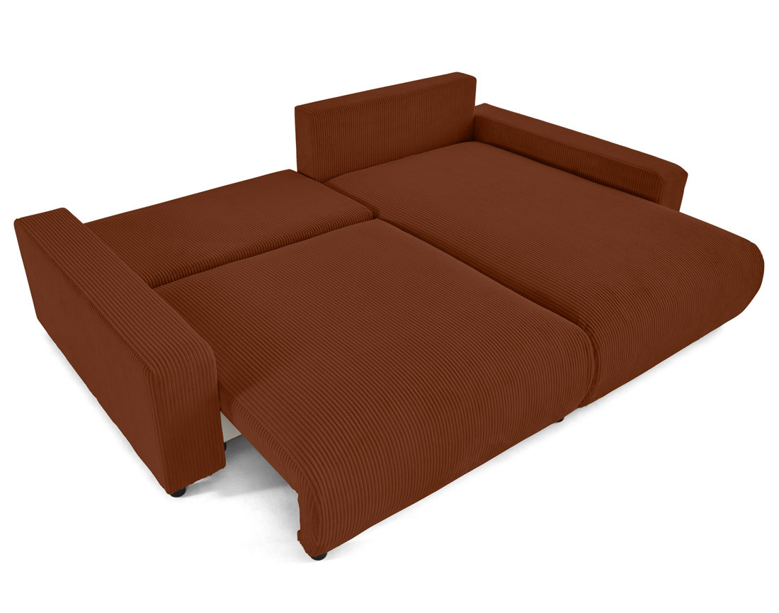 Canapé d'angle réversible 4 places convertible avec deux coffres en velours côtelé Pivoine