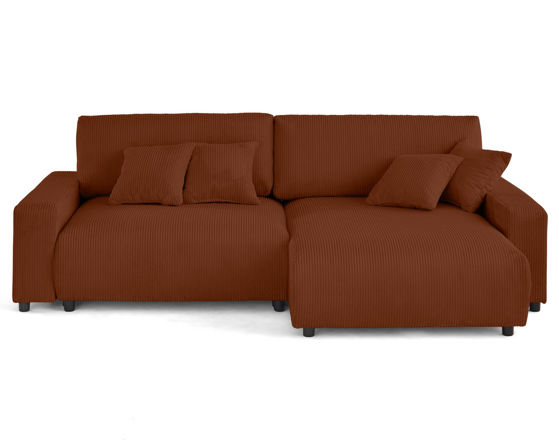 Canapé d'angle réversible 4 places convertible avec deux coffres en velours côtelé Pivoine