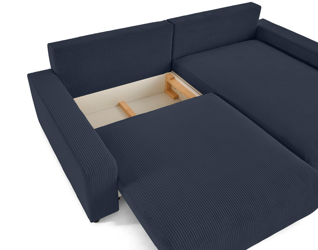 Canapé d'angle réversible 4 places convertible avec deux coffres en velours côtelé Pivoine