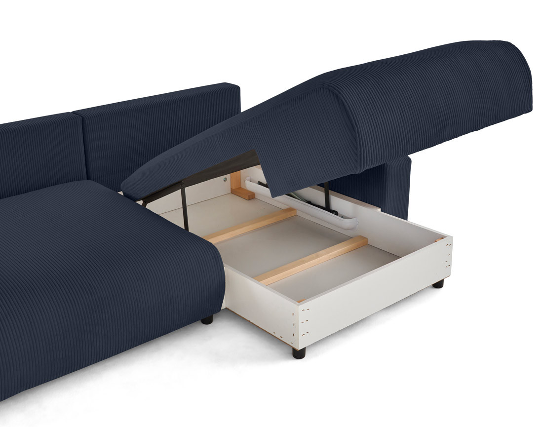 Canapé d'angle réversible 4 places convertible avec deux coffres en velours côtelé Pivoine