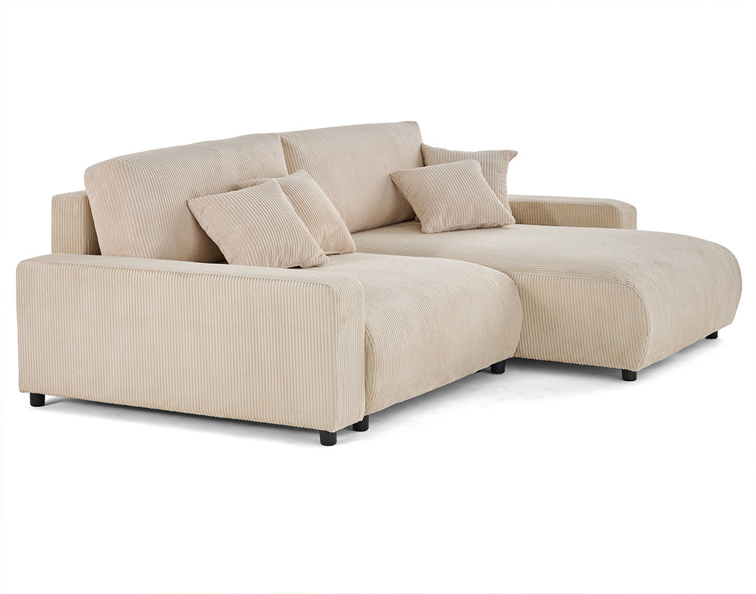 Canapé d'angle réversible 4 places convertible avec deux coffres en velours côtelé Pivoine Canapé d'angle réversible 4 places convertible avec deux coffres en velours côtelé Pivoine