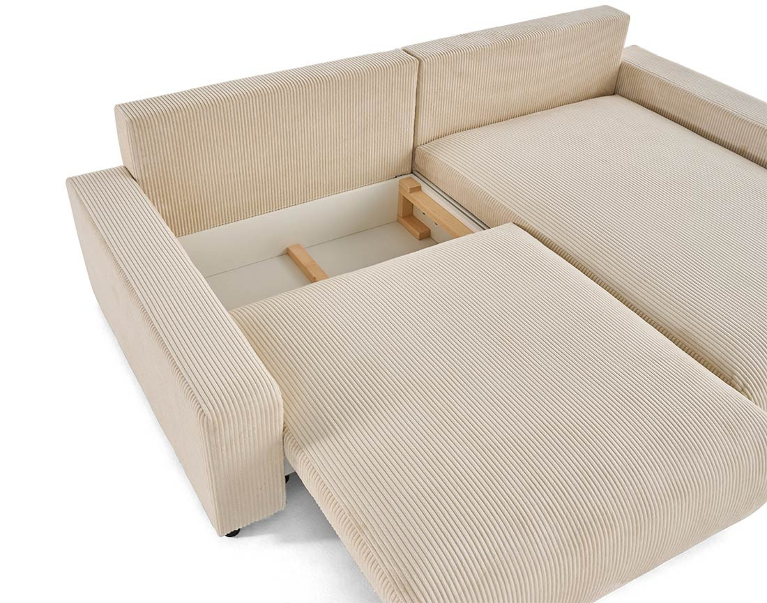 Canapé d'angle réversible 4 places convertible avec deux coffres en velours côtelé Pivoine Canapé d'angle réversible 4 places convertible avec deux coffres en velours côtelé Pivoine