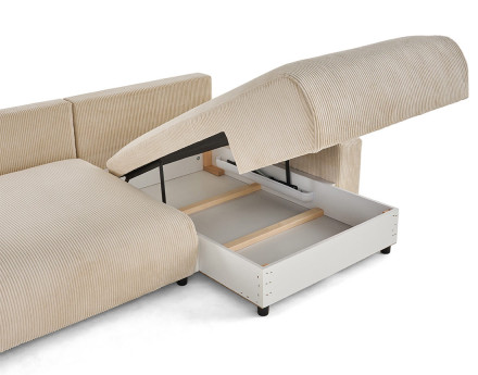 Canapé d'angle réversible 4 places convertible avec deux coffres en velours côtelé Pivoine