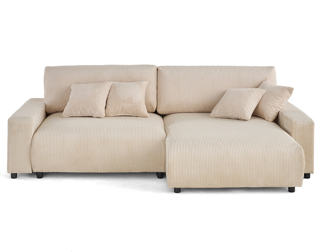 Canapé d'angle réversible 4 places convertible avec deux coffres en velours côtelé Pivoine Canapé d'angle réversible 4 places convertible avec deux coffres en velours côtelé Pivoine