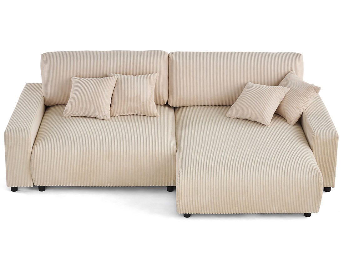 Canapé d'angle réversible 4 places convertible avec deux coffres en velours côtelé Pivoine Canapé d'angle réversible 4 places convertible avec deux coffres en velours côtelé Pivoine