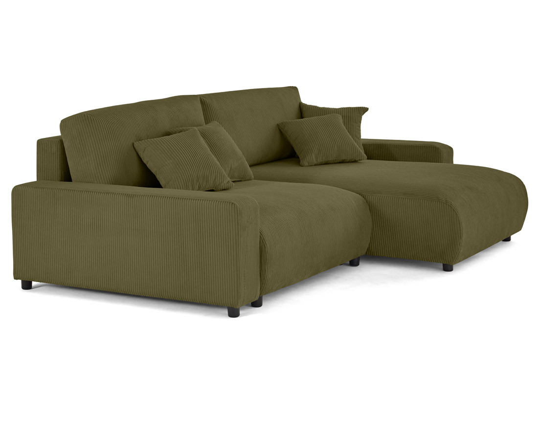 Canapé d'angle réversible 4 places convertible avec deux coffres en velours côtelé Pivoine