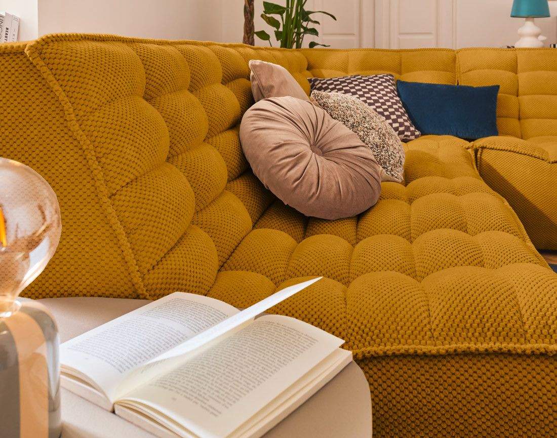 Canapé modulable d'angle réversible 4 places en velours texturé Ellie