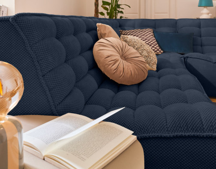 Canapé modulable d'angle réversible 4 places en velours texturé Ellie