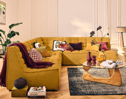 Canapé modulable d'angle réversible 5 places en velours texturé Ellie