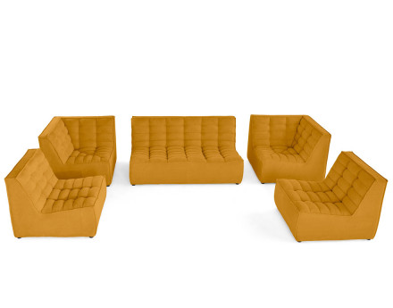 Canapé modulable panoramique 7 places en velours texturé Ellie