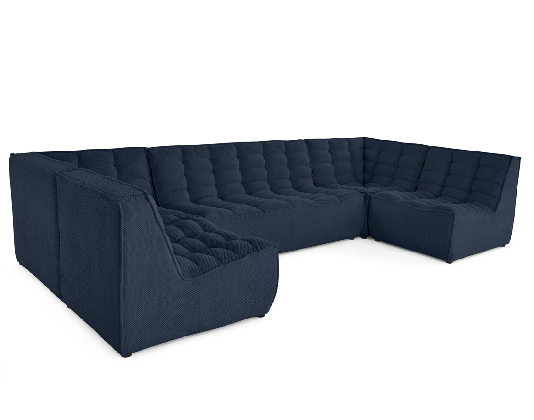 Canapé modulable panoramique 7 places en velours texturé Ellie