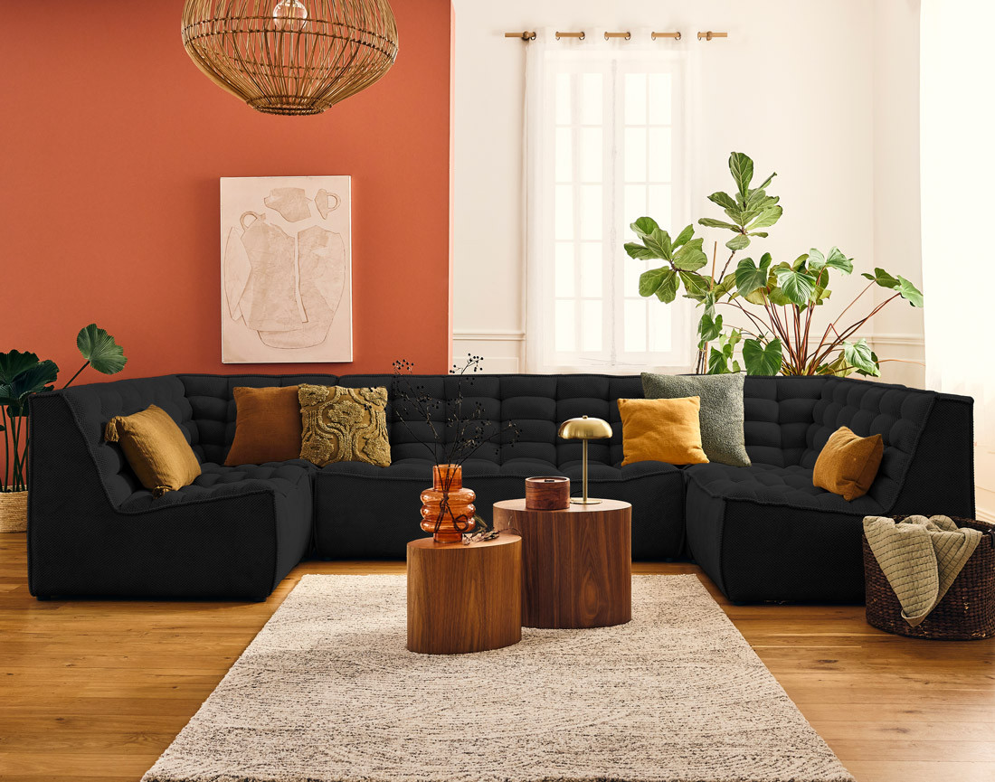 Canapé modulable panoramique 7 places en velours texturé Ellie Canapé modulable panoramique 7 places en velours texturé Ellie