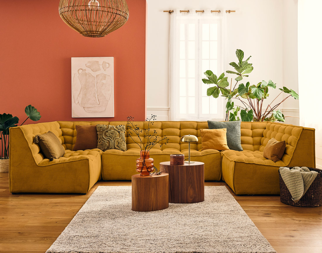 Module d'assise sans accoudoirs en velours texturé Ellie