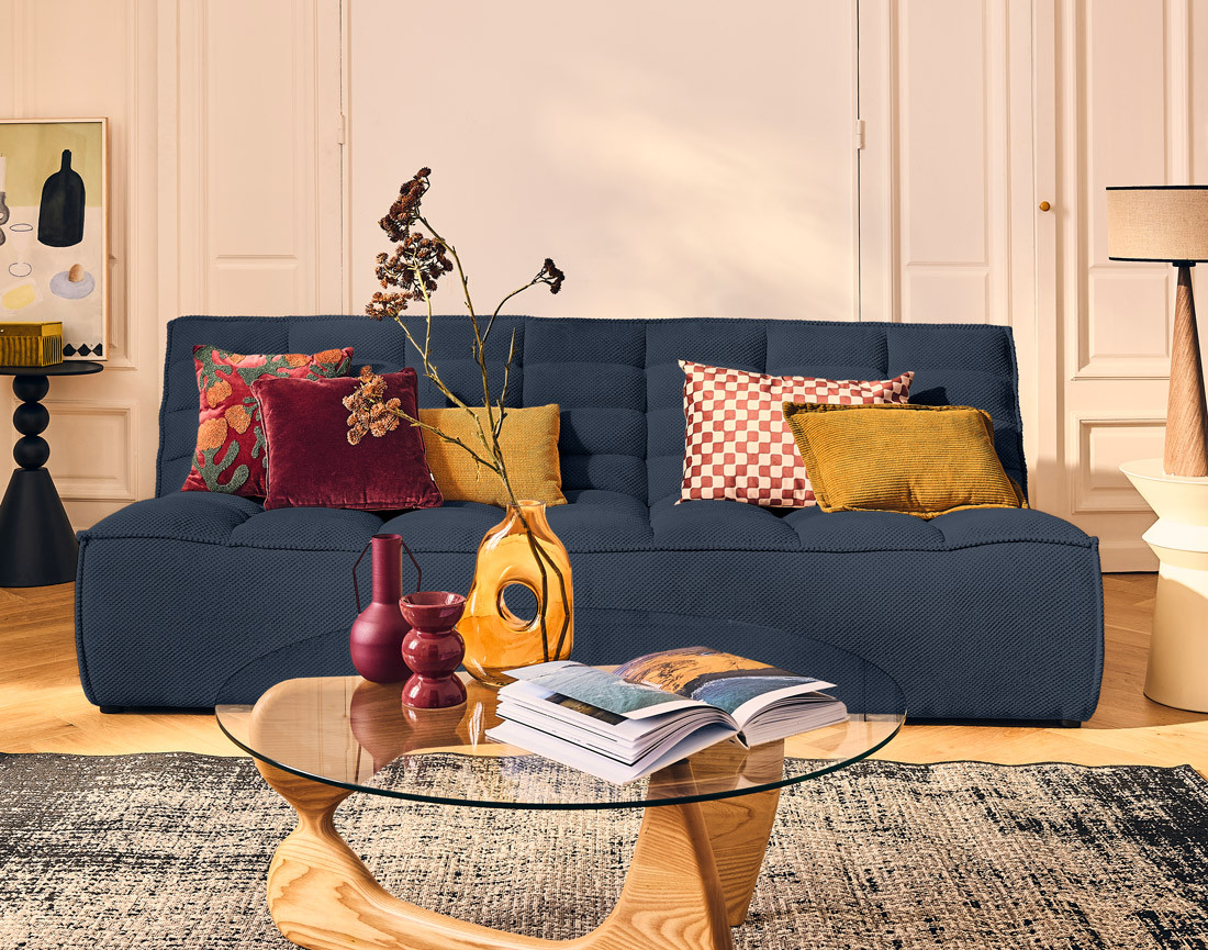 Module d'assise sans accoudoirs 3 places en velours texturé Ellie