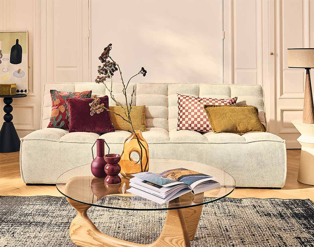 Module d'assise sans accoudoirs 3 places en velours texturé Ellie Module d'assise sans accoudoirs 3 places en velours texturé Ellie