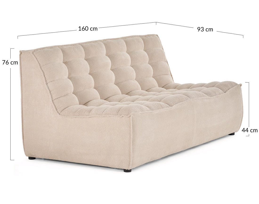 Module d'assise sans accoudoirs 2 places en velours texturé Ellie