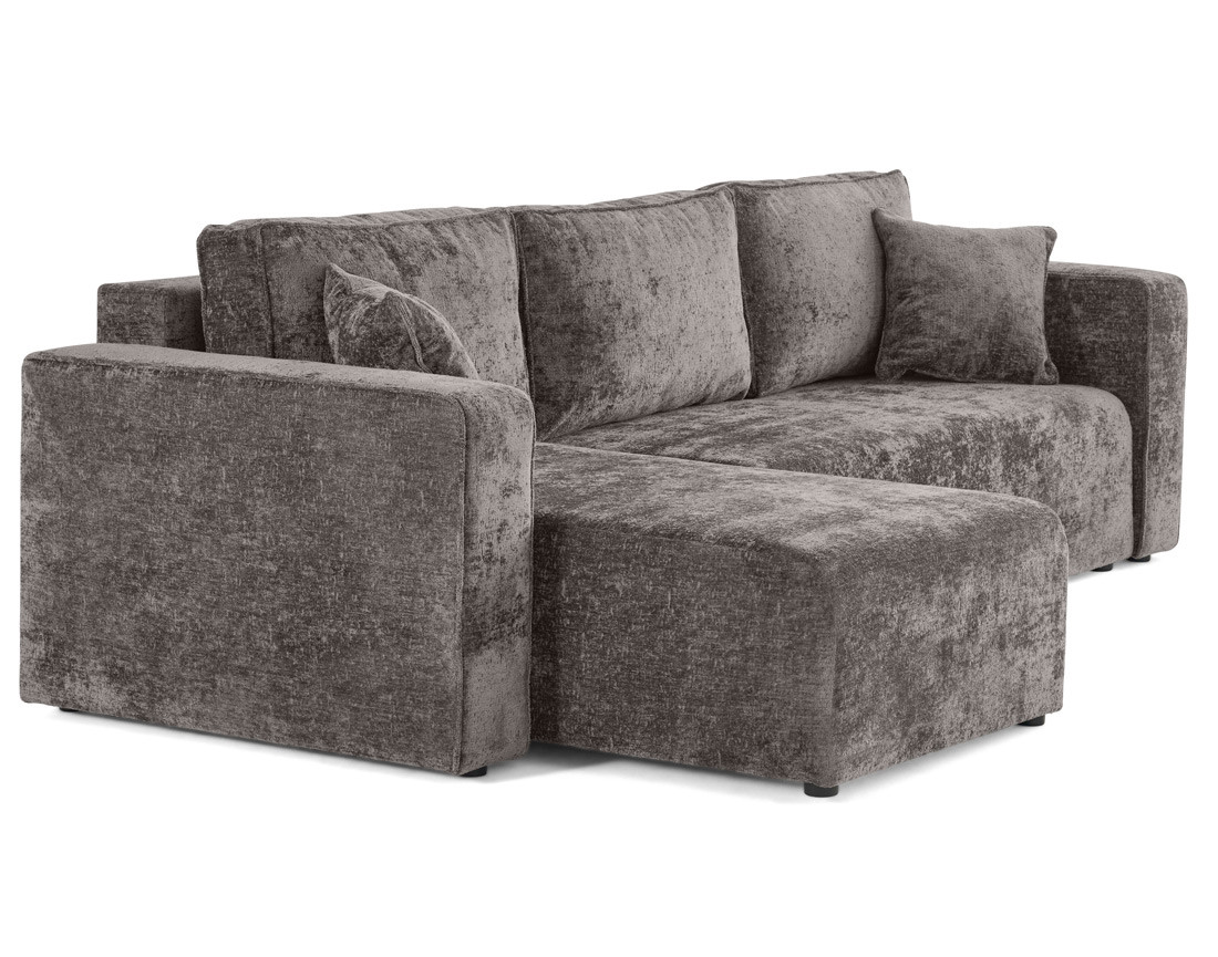 Canapé d'angle réversible 4 places convertible avec coffre en velours à relief texturé Topaze Canapé d'angle réversible 4 places convertible avec coffre en velours à relief texturé Topaze