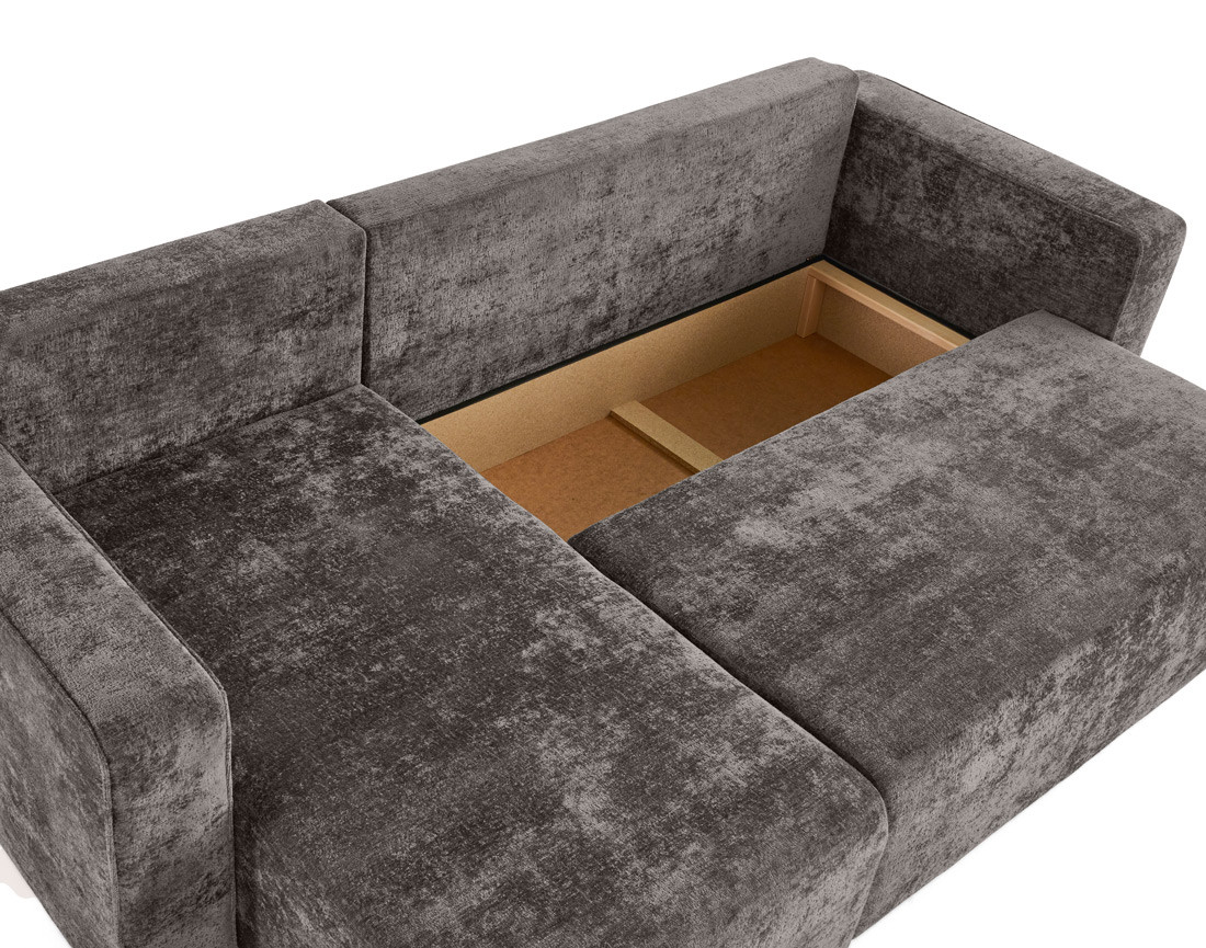 Canapé d'angle réversible 4 places convertible avec coffre en velours à relief texturé Topaze Canapé d'angle réversible 4 places convertible avec coffre en velours à relief texturé Topaze