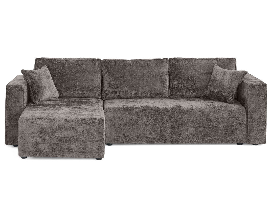 Canapé d'angle réversible 4 places convertible avec coffre en velours à relief texturé Topaze Canapé d'angle réversible 4 places convertible avec coffre en velours à relief texturé Topaze