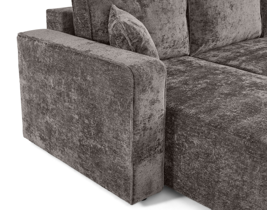 Canapé d'angle réversible 4 places convertible avec coffre en velours à relief texturé Topaze Canapé d'angle réversible 4 places convertible avec coffre en velours à relief texturé Topaze