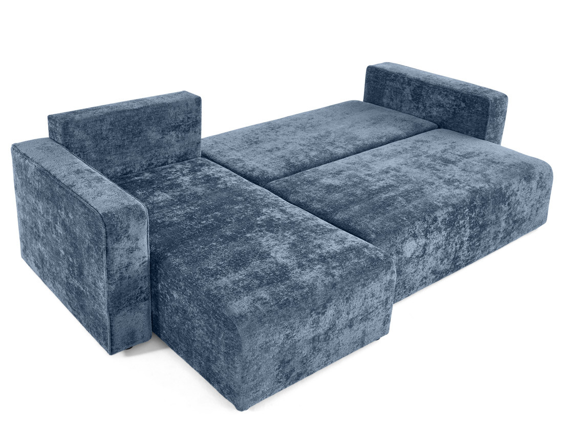 Canapé d'angle réversible 4 places convertible avec coffre en velours à relief texturé Topaze