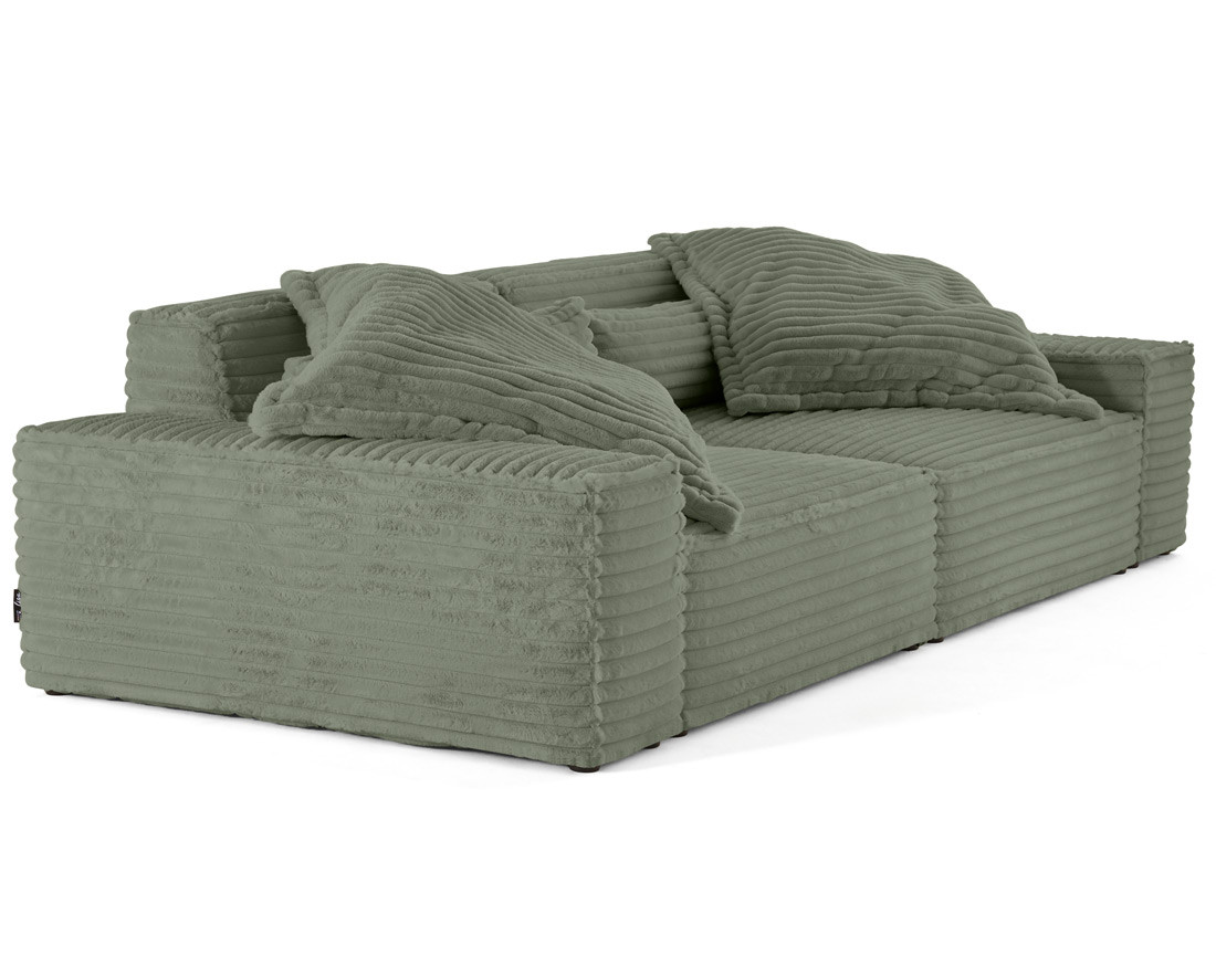 Canapé droit 3 places avec double méridienne en fausse fourrure côtelée Richie