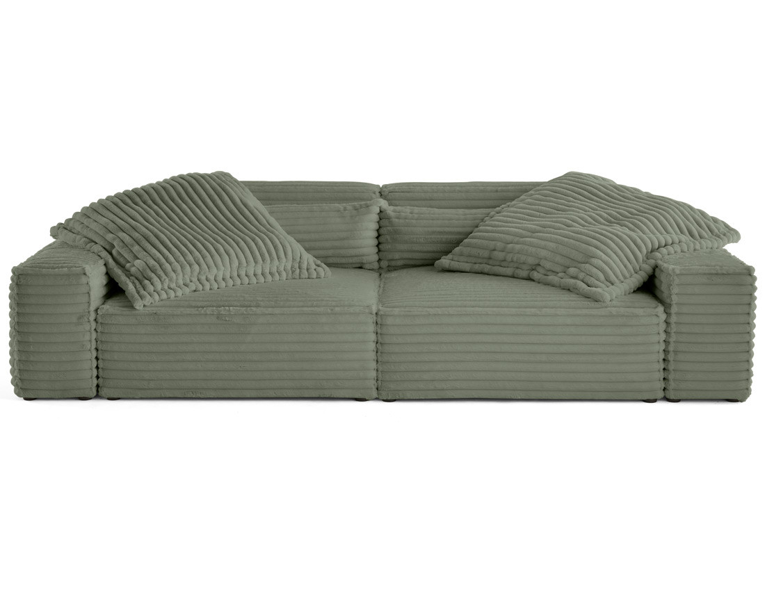 Canapé droit 3 places avec double méridienne en fausse fourrure côtelée Richie