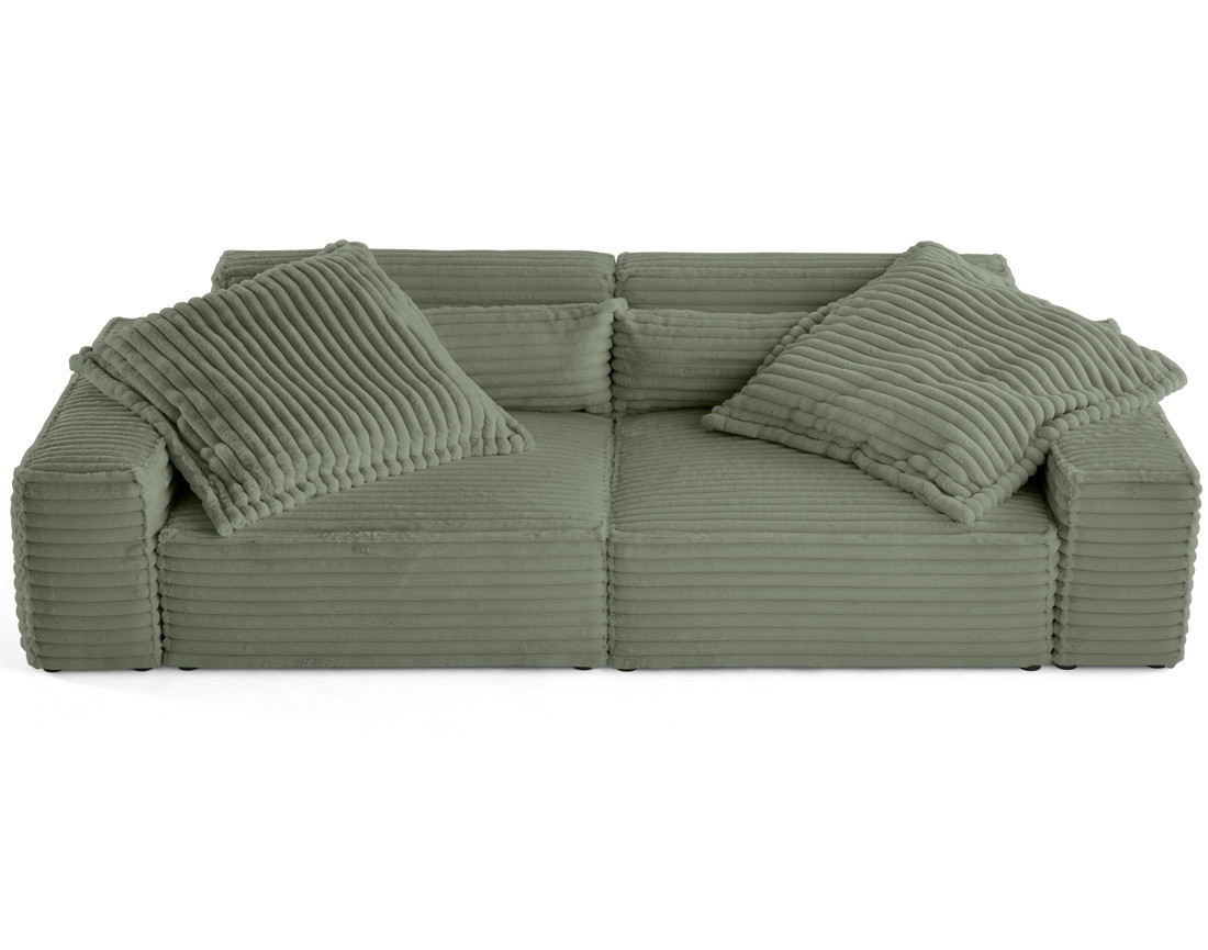 Canapé droit 3 places avec double méridienne en fausse fourrure côtelée Richie