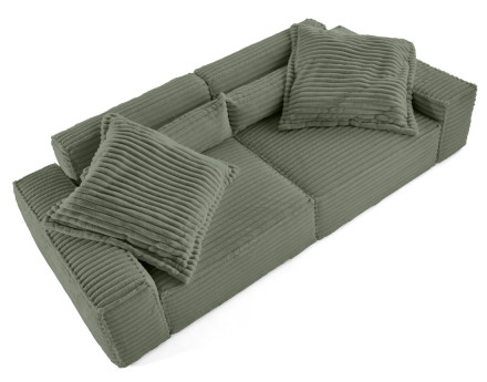 Canapé droit 3 places avec double méridienne en fausse fourrure côtelée Richie