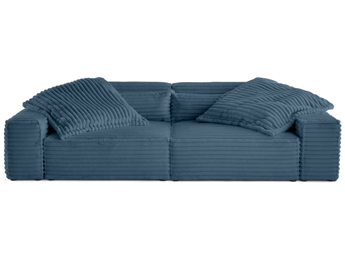 Canapé droit 3 places avec double méridienne en fausse fourrure côtelée Richie