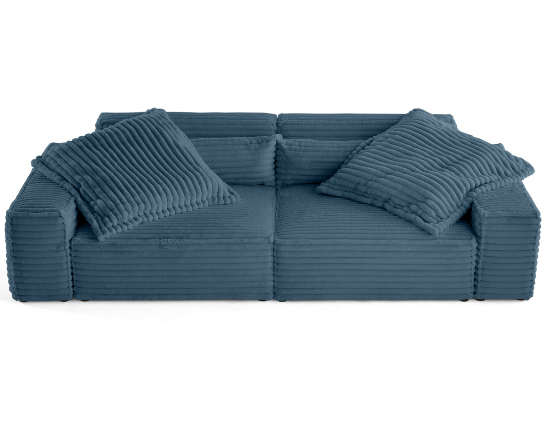 Canapé droit 3 places avec double méridienne en fausse fourrure côtelée Richie