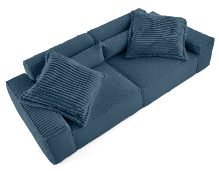 Canapé droit 3 places avec double méridienne en fausse fourrure côtelée Richie