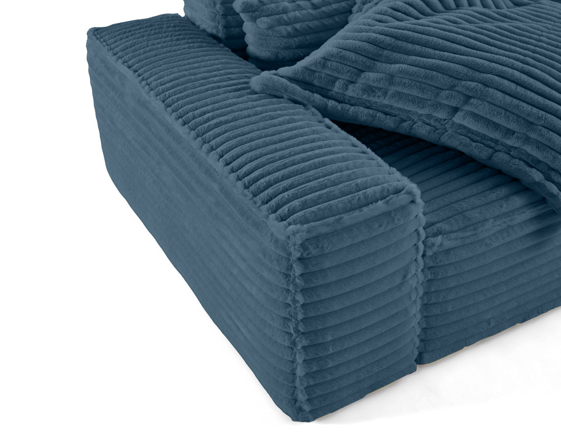 Canapé droit 3 places avec double méridienne en fausse fourrure côtelée Richie