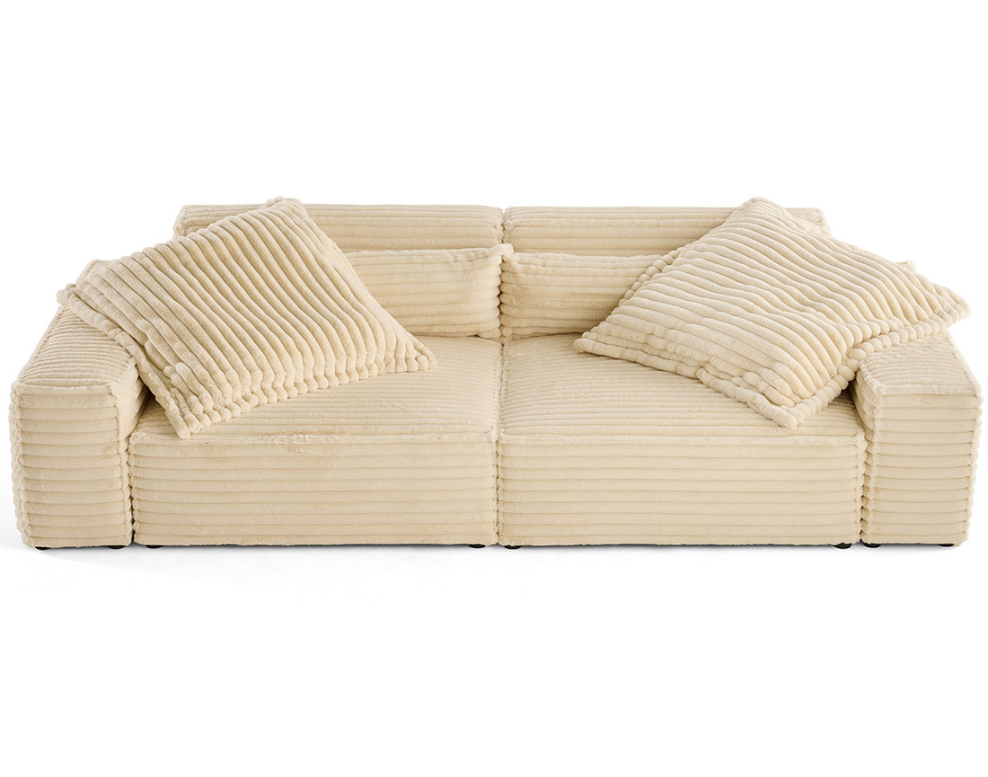 Canapé droit 3 places avec double méridienne en fausse fourrure côtelée Richie