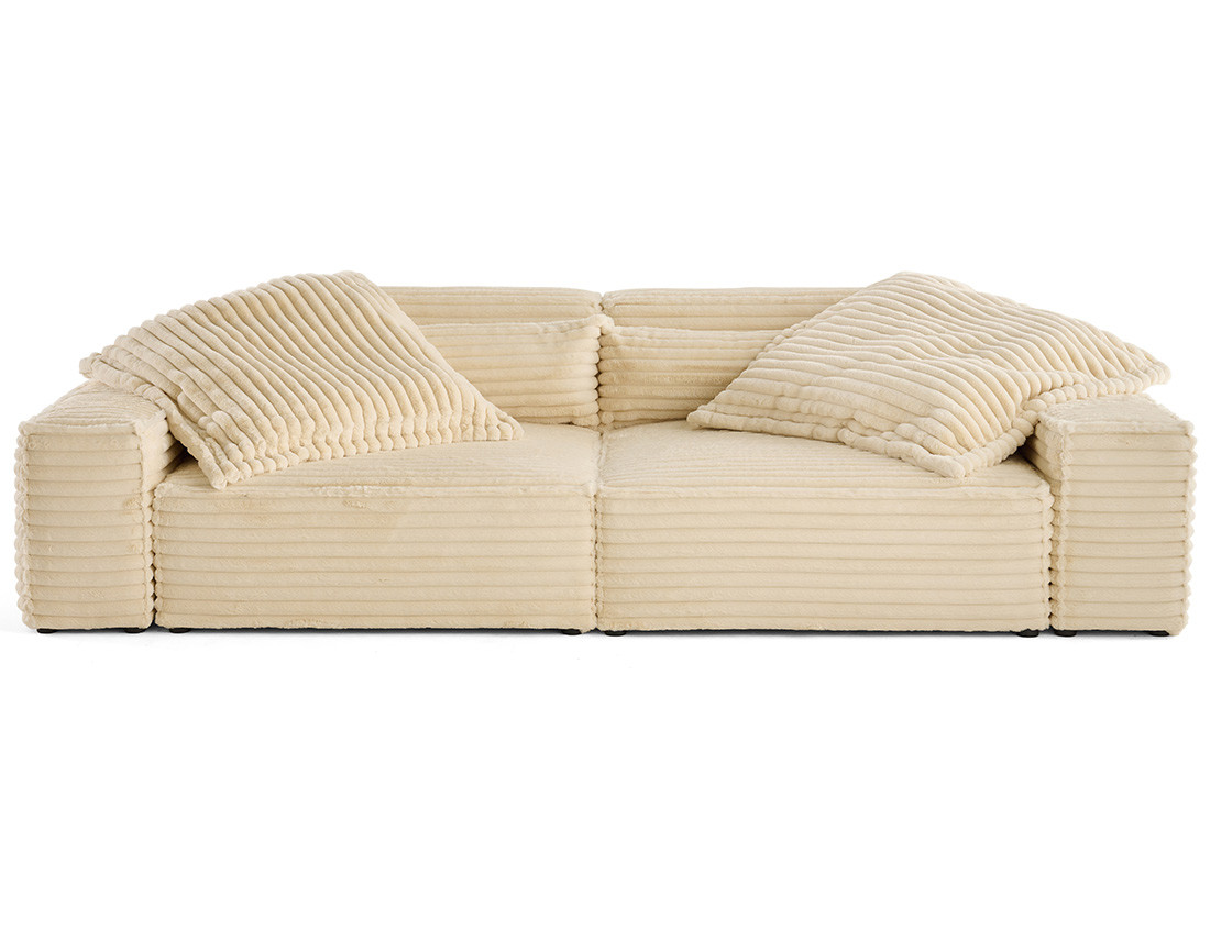 Canapé droit 3 places avec double méridienne en fausse fourrure côtelée Richie