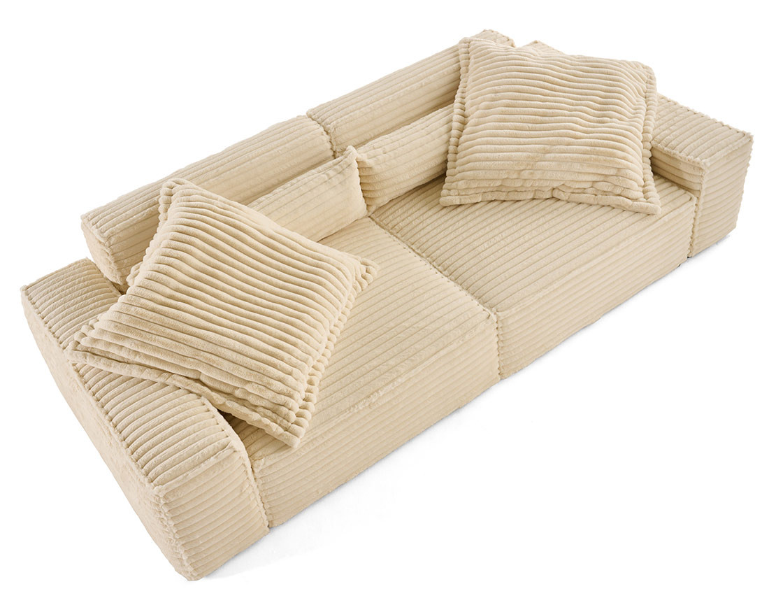 Canapé droit 3 places avec double méridienne en fausse fourrure côtelée Richie