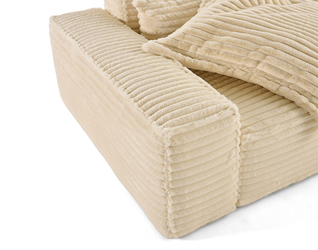 Canapé droit 3 places avec double méridienne en fausse fourrure côtelée Richie