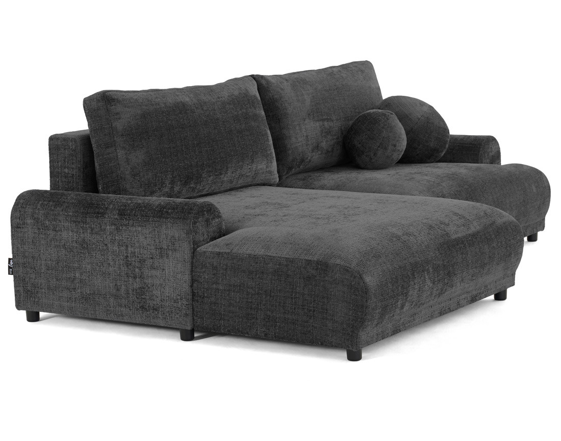 Canapé d'angle gauche 4 places convertible avec coffre en velours texturé Nelly