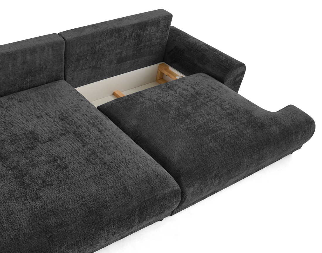 Canapé d'angle gauche 4 places convertible avec coffre en velours texturé Nelly